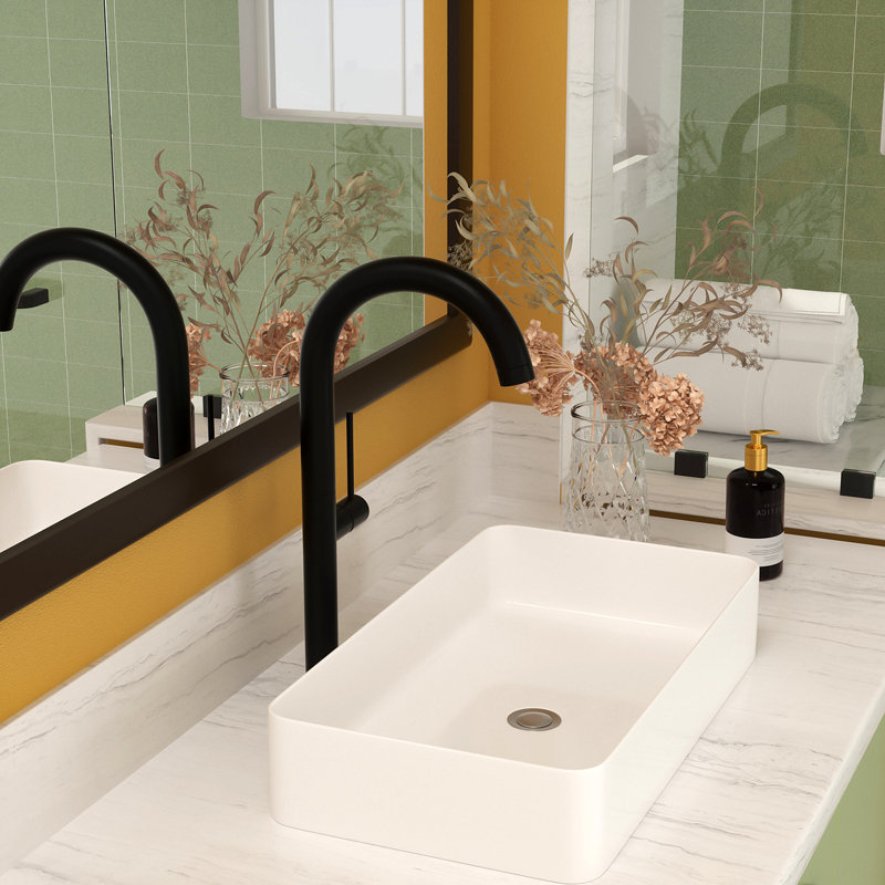 24"X14" White Ceramic Rectangular Vessel Bathroom Sink