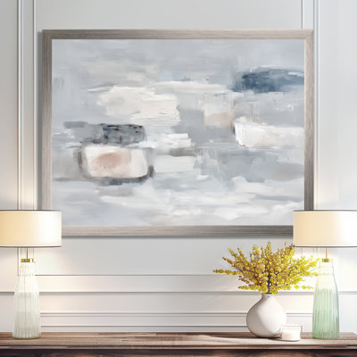 Grey Minimalism Simple Shapes Painting - Abstract Shapes Framed Art, Grey Modern Wall Decor