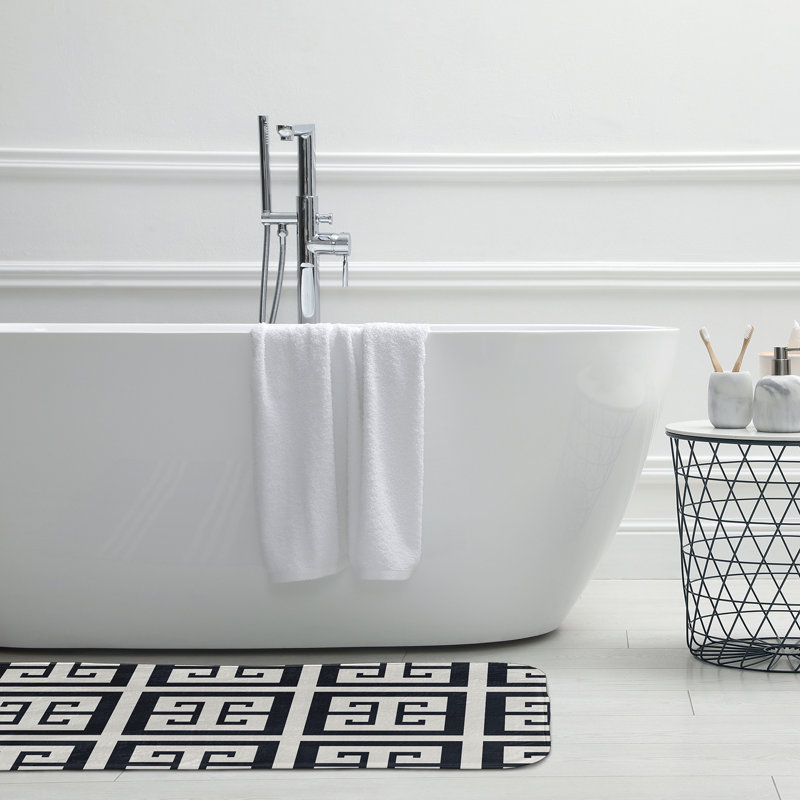 Tapis de bain à motif de clé grecque, L 21 po x L 34 po, Noir