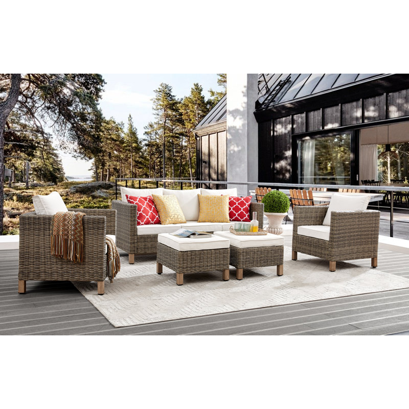 Brezae Wicker 5 - Person Patio Conversation Set with Cushions, Beige
