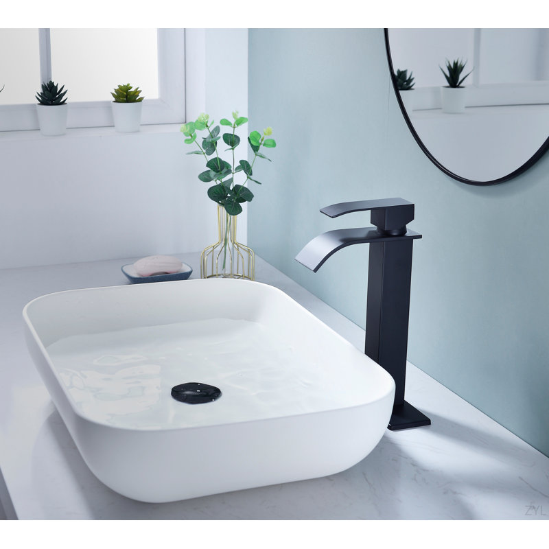 Waterfall Spout Bathroom Sink Single Handle Faucet With Pop-Up Drain (No Overflow)