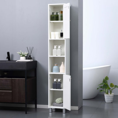 Kleankin Tall Bathroom Storage Cabinet With Mirror, Wooden Freestanding Tower Cabinet With Adjustable Shelves, For Bathroom, Or Living Room