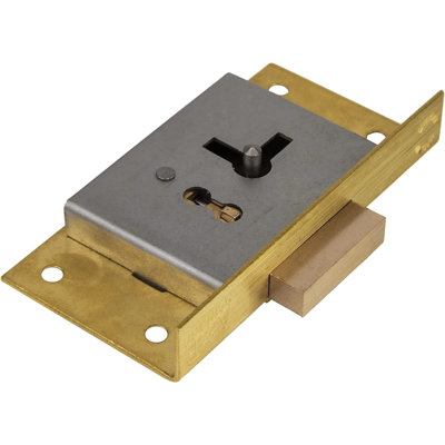 Right Hand Cabinet Door or Drawer Brass Half Mortise Lock w/Two Skeleton Keys