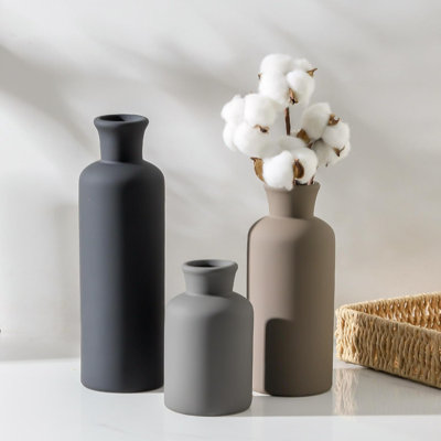 Ceramic Vase Set Of 3, Rustic Farmhouse Decor Vases For Fresh Or Dried Flowers, Terra Cotta Pottery Vases For Living Room, Kitchen, Bedroom, Bathroom