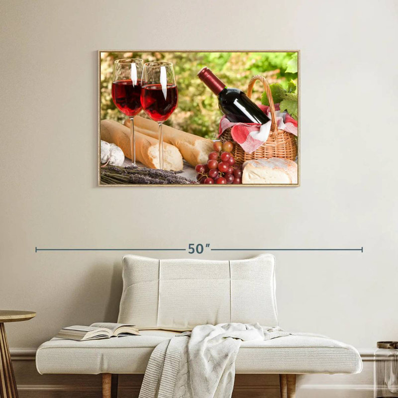 Pique-nique au vin rouge, Cadre flottant en bois naturel, 31 po x 21 po