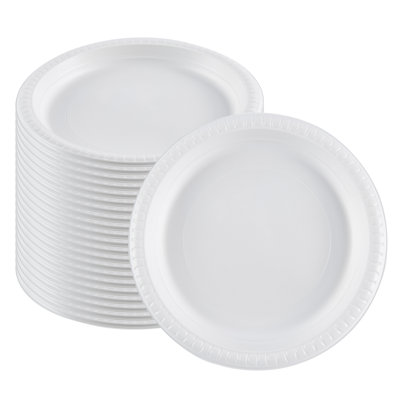 Restaurantware-RW Base 9.1 Inch Microwavable Food Plates, 50 Round Plastic Plates - Disposable, Heavy-Duty, White Plastic Dinner Plates, Serve Hot And Cold Foods, For Restaurants And Cafes