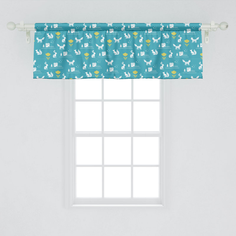 Ambesonne forêt cantonnière lot de 2 écureuils renards scandinaves bleu mer moutarde et blanc, L 54 po x L 18 po