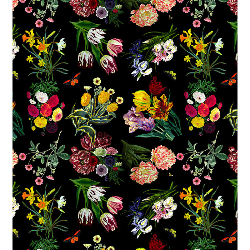 Royal Delft Floral Metallic Wallpaper Roll, Black