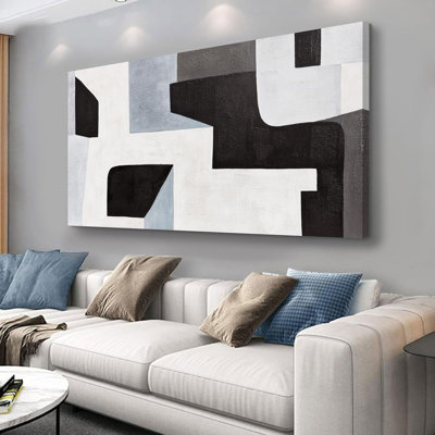 Abstract Wall Art Modern Minimalist Art Wall Decor Black Grey And Blue Irregular Shape Home Decor Canvas Art Wall Decor Abstract Wall Art Framed Artwork For Living Room Bedroom Office 20"X40"