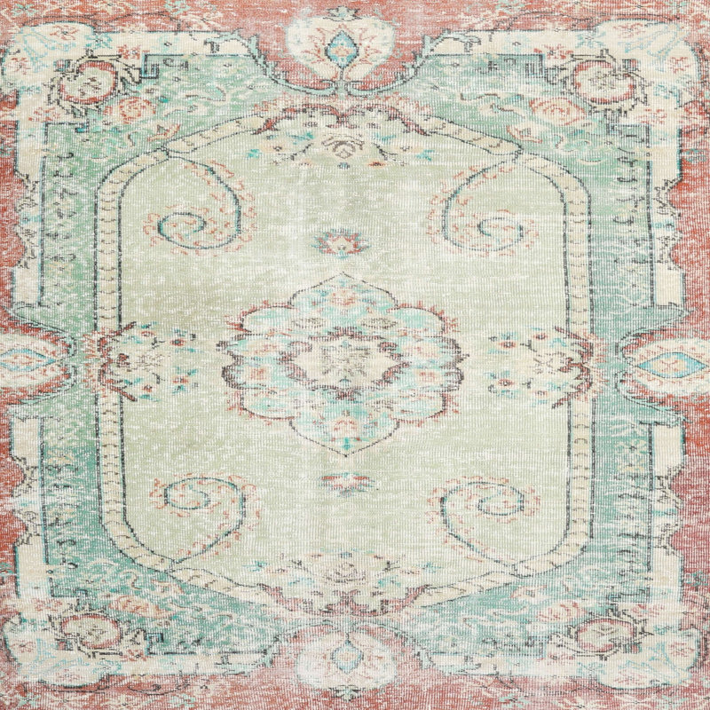 Tapis gris/bleu marine/rouge traditionnel Odelle, Carré 4 pi