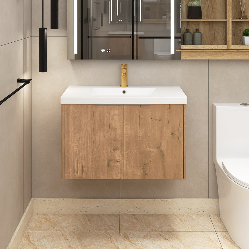 Meuble-lavabo simple 29,5 po avec plateau en résine Margree, Imitation chêne