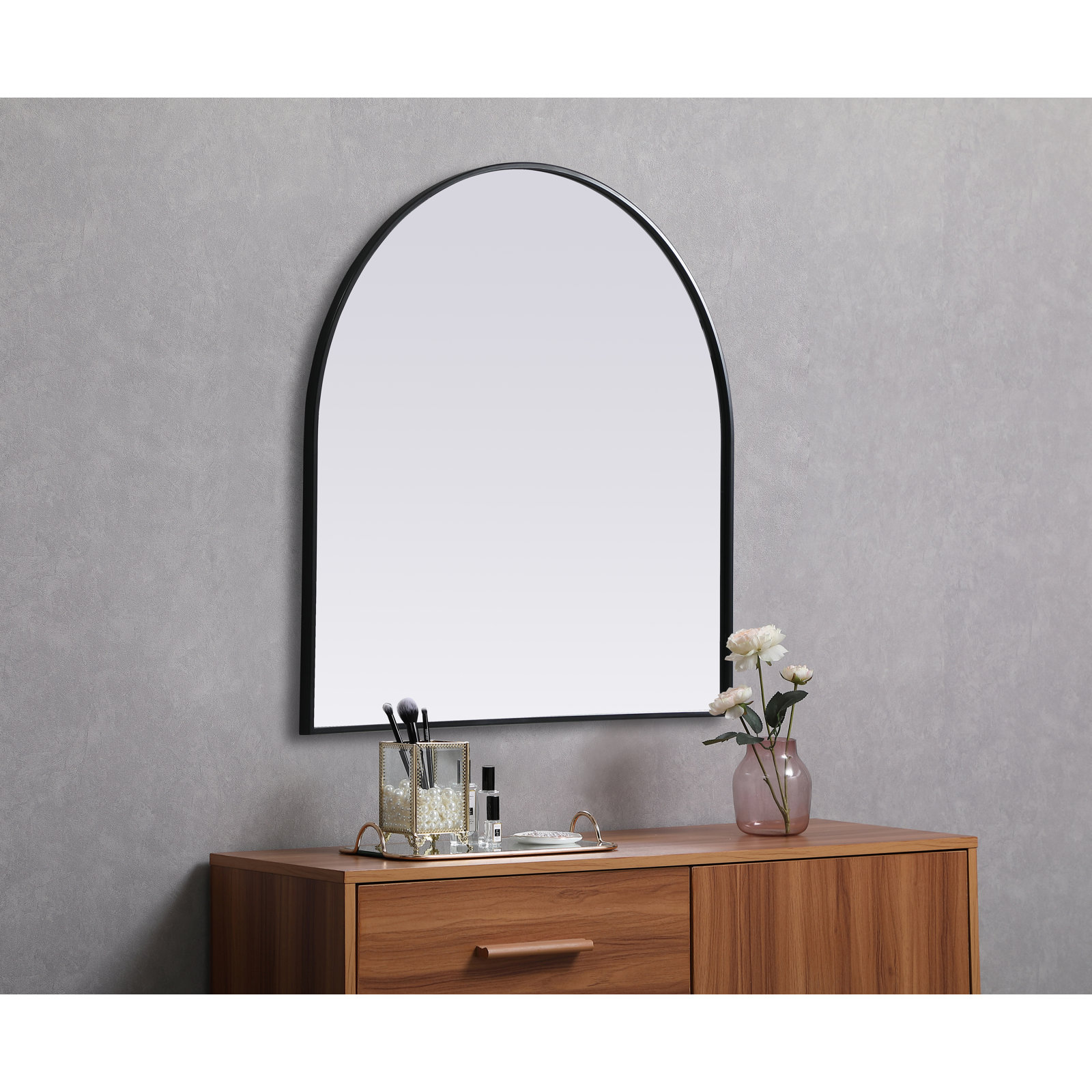 Sabine Metal Arch Wall Mirror, Black, 36" x 36"