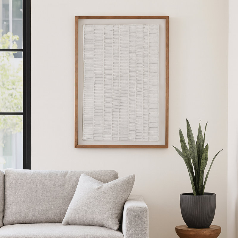 Aelani Paper Mache Shadow Box-Like Style Wall Art with Wooden Frame Display - Textured Artwork Canvas Print for Stylish Wall and Home Decor - 48.25", Ivory
