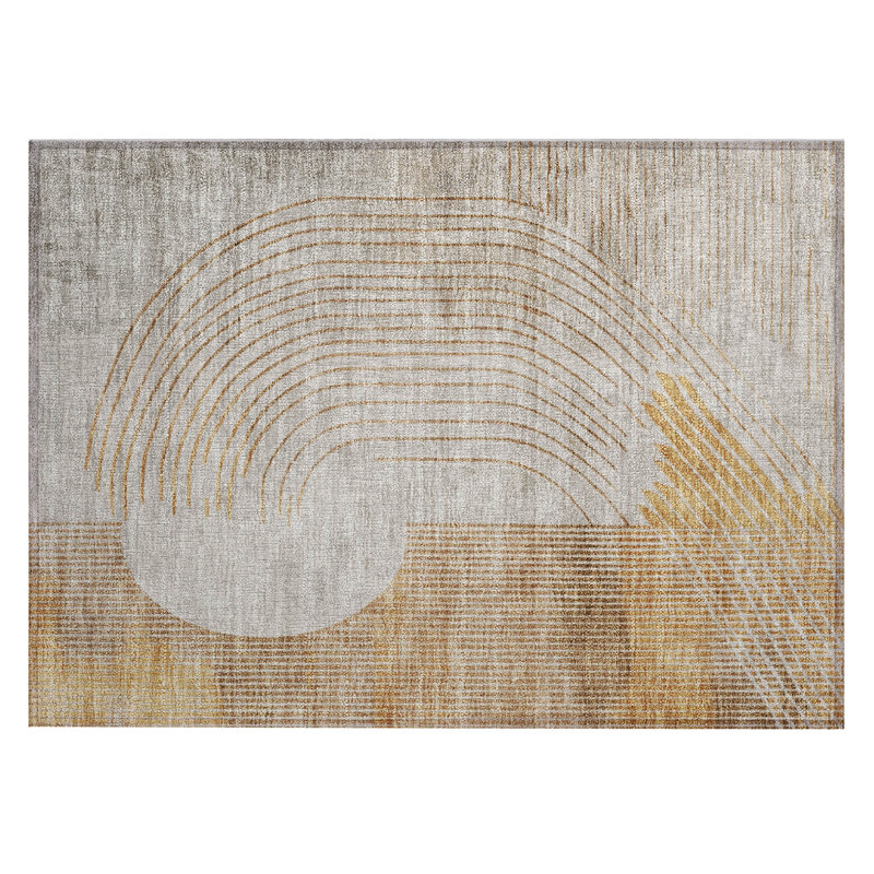 Machine Washable Indoor/Outdoor Xhevrie Gold Rug, Rectangle 1'8" x 2'6"