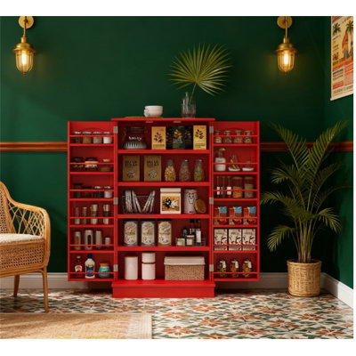 Grande armoire de rangement, armoire de cuisine avec portes doubles et tablettes à 5 niveaux