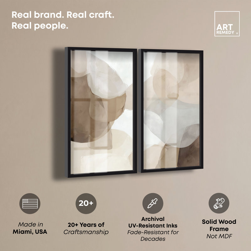 Ensemble d'affiches Soft Overlap II Shadowbox pour salon par Art Remedy, cadre noir, 24 x 48, H 49,5 po x l 25,5 po