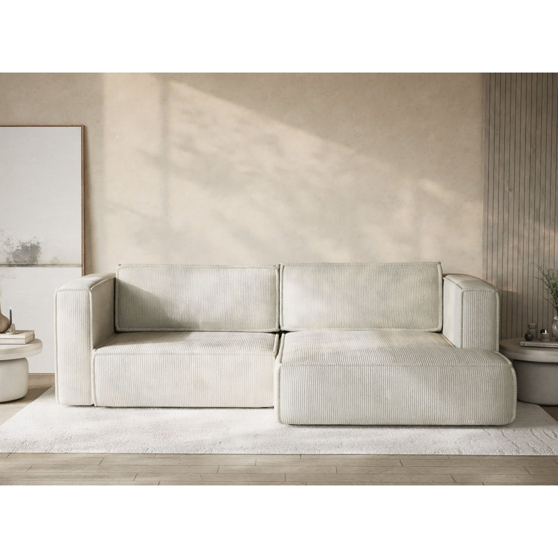 Four-Seater Corner Sofa With Bed Function, Right Hand Facing, Cream Polyester/Velvet