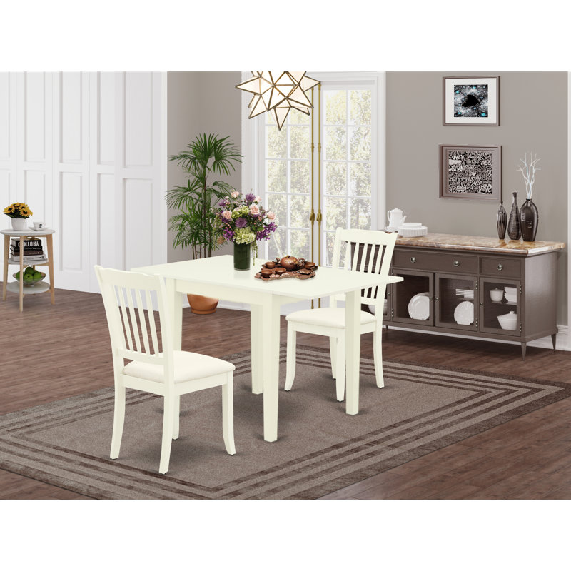 3 Piece Dinette Set for Small Spaces Contains a Rectangle Dining Table with Dropleaf and 2 Linen Fabric Dining Chairs, Linen White
