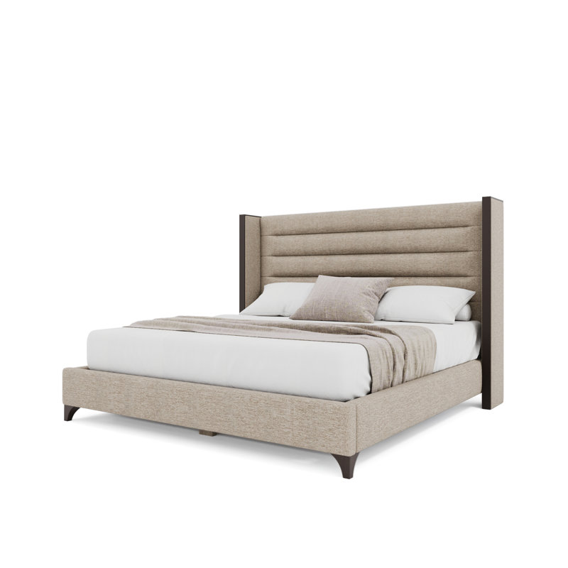 Megan Upholstered Wood Wing Channel, Flax, King