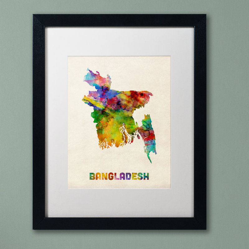 « bangladesh aquarelle map », impression encadrée rectangulaire, H 20 po x l 16 po x P 0,5 po