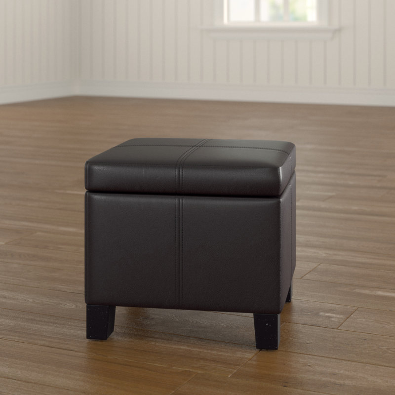 Louella 42cm Wide Faux Leather Square Cube Ottoman with Storage, Black