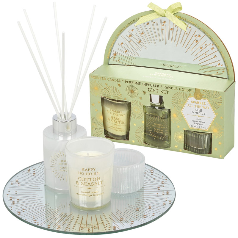 60ml Reed Diffuser & Scented Candle Set w/ Tealight Holder & Mirror Plate
