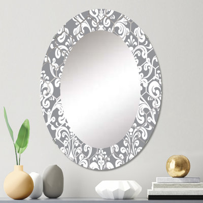 Gris et blanc damassé - miroir mural moderne