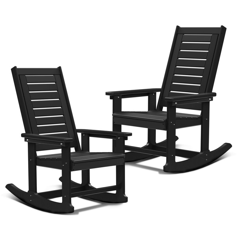 Chaise berçante d'extérieur en PEHD, Noir