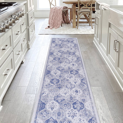 Tapis bleu lavable 2 pi 6 po x 10 pi, antidérapant à faible épaisseur pour le salon, la cuisine, la salle à manger, la salle à manger et les animaux de compagnie, pliable, tapis préféré