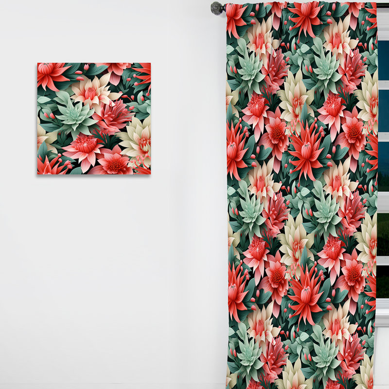 Rideau à motif floral Tropic Coral, L 52 po x L 63 po