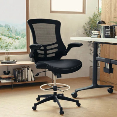Mid-Back Mesh Ergonomic Drafting Chair with Adjustable Foot Ring and Flip-Up Arms