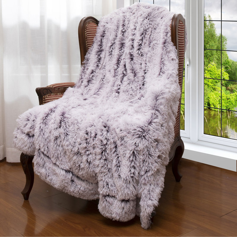  Jeté en fausse fourrure à poils longs, 60 po x 70 po, Mauve