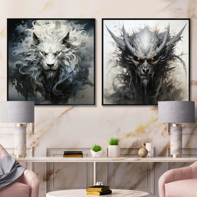 Mythical Creature Painting - Fantasy & Sci-Fi Square Collage Set Of 2