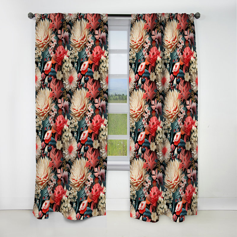 Motif tropical de corail à motif de crêtes - rideau à motif floral - 1 panneau occultant, L 52 po x L 108 po