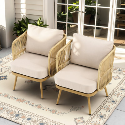 2 chaises de patio en PE résistant aux intempéries, conception, coussins en mousse épaissie de 4 po, protection Uv800 +, eau pour patio, avec esthétique haute bohème, housses à séchage rapide et lavables à la machine