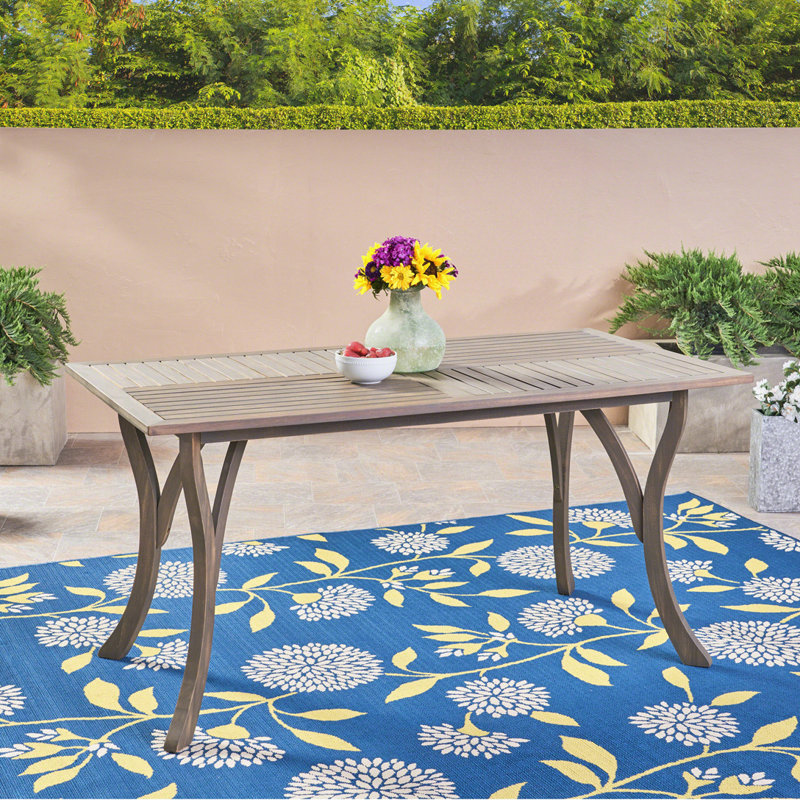 Table de salle à manger de patio avec plateau rectangulaire en bois et pieds en bois, Gris