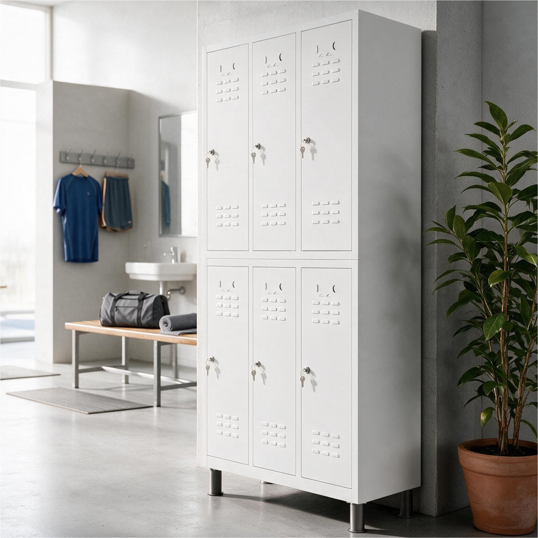 6-Door 180 cm Metal Locker Cabinet, Lockable Storage Locker Metal Cabinet for Office, Gym, Garage & School, Black