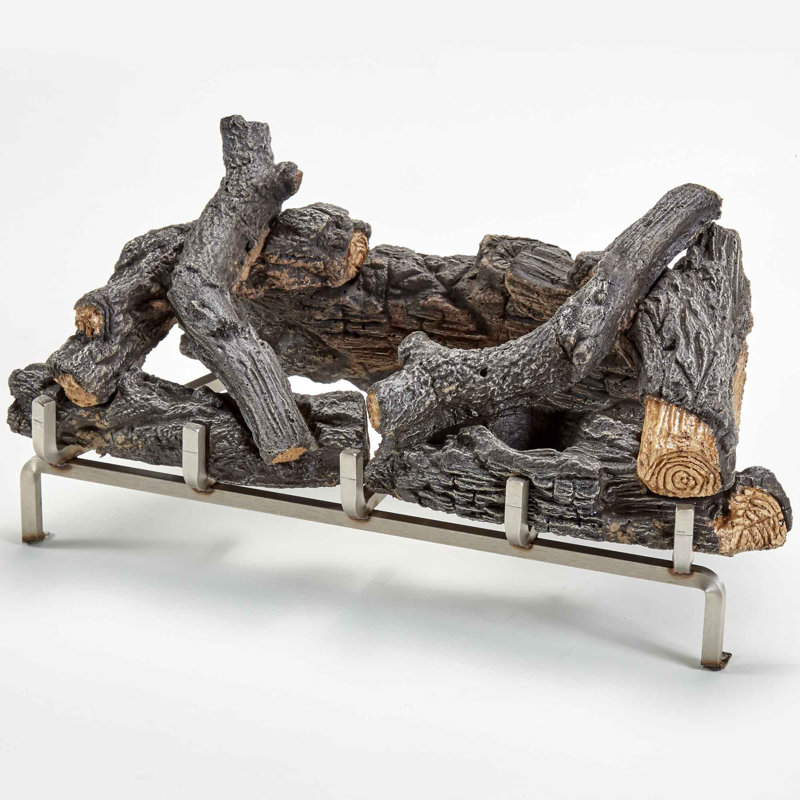 Brown Concrete Log Set with Stainless Steel Fireplace Grate