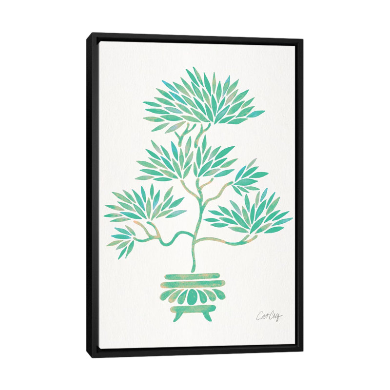 Strickler Bonsai turquoise, H 26 po x l 18 po x P 1,5 po, Toile avec cadre noir, Pas de tapis