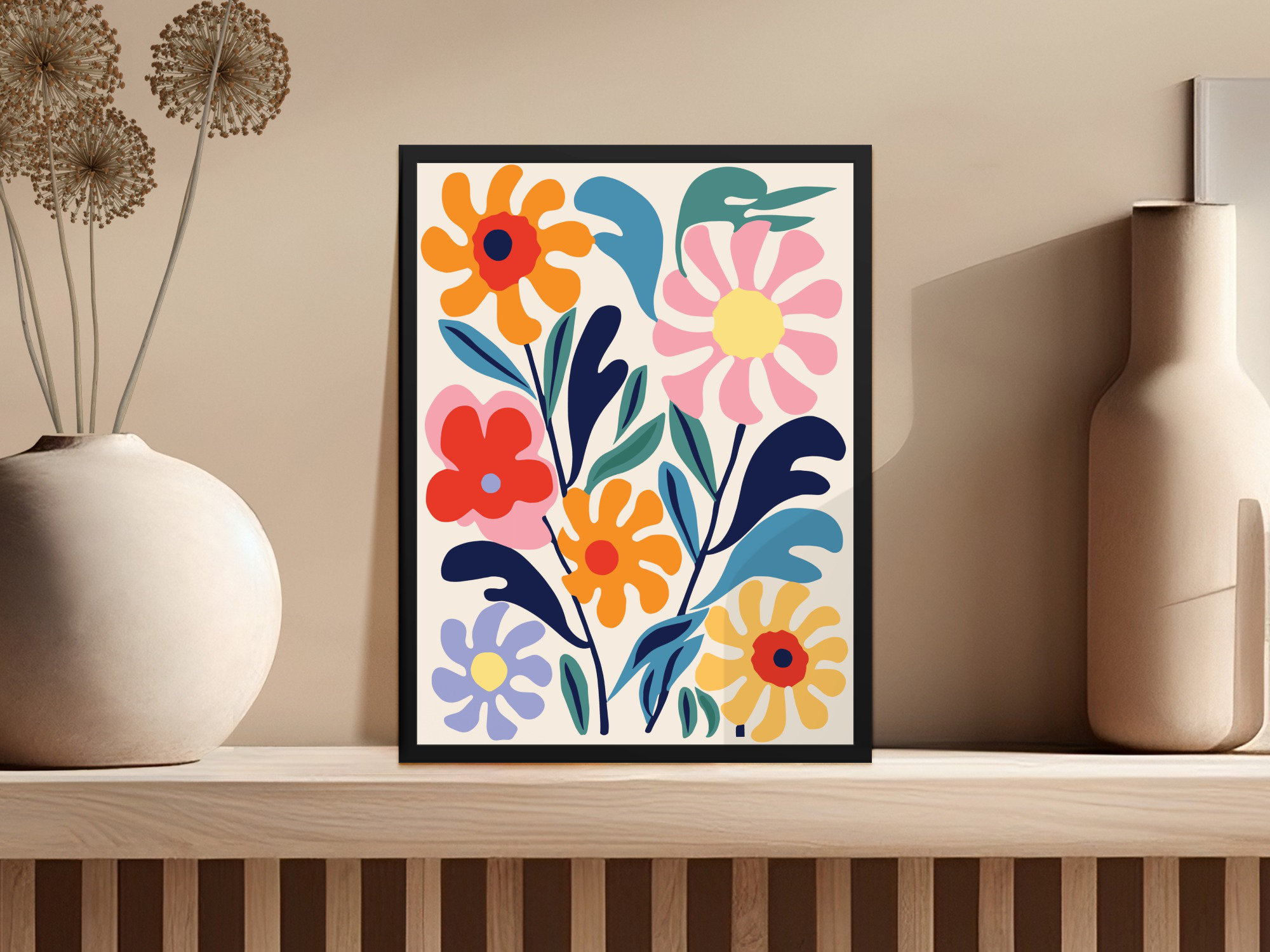 Brayden Studio Colorful Floral Arrangement Bold Design Framed Poster ...