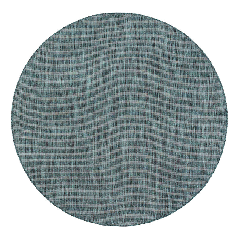 Tapis bleu sarcelle intérieur / extérieur Sevim, Rond 6 pi 1 po