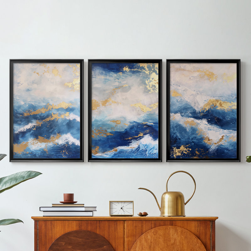 ABSTRACT Series CDXV - Toile tendue avec châssis sur mesure - 3 pièces, H 15 po x l 19 po, Noir