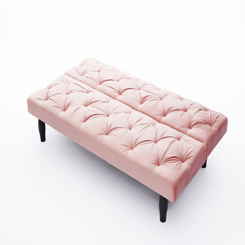 Convertible 65.8" Velvet Sofa Bed: Stylish and Functional Sofa Converts into Bed, Baby Pink Velvet