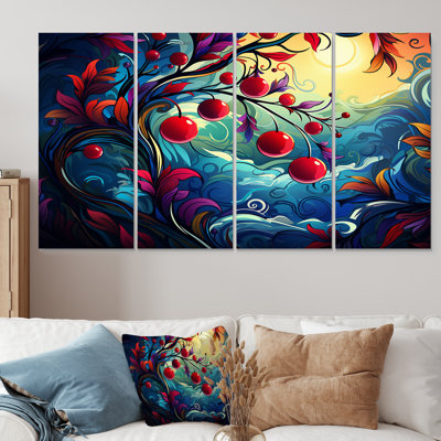 Cherry Tree Red And Blue Sunset - Cherry 4 Piece Wall Art