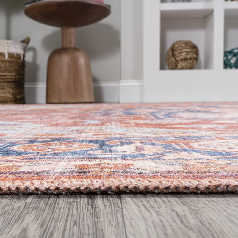 Ville Ornate Medallion Machine-Washable Terracotta/Navy Rug, Rectangle 5'3" x 7'7"