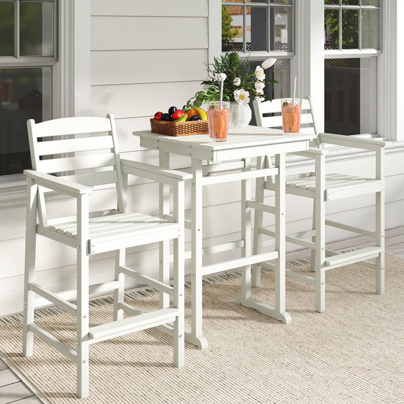  Ensemble de bar d'extérieur Hdpe, ensemble de chaises de bar et de table Adirondack haut (3 pièces), Blanc