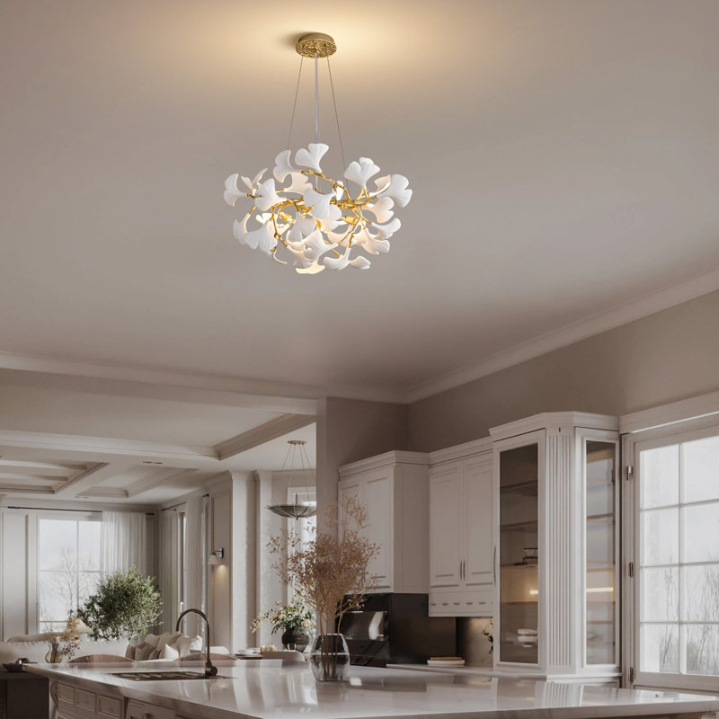 Ceramic Leaf Chandeliers Branch Chandelier Brass Hanging Lights Fixtures For Dining Room Living Room Kitchen Island 