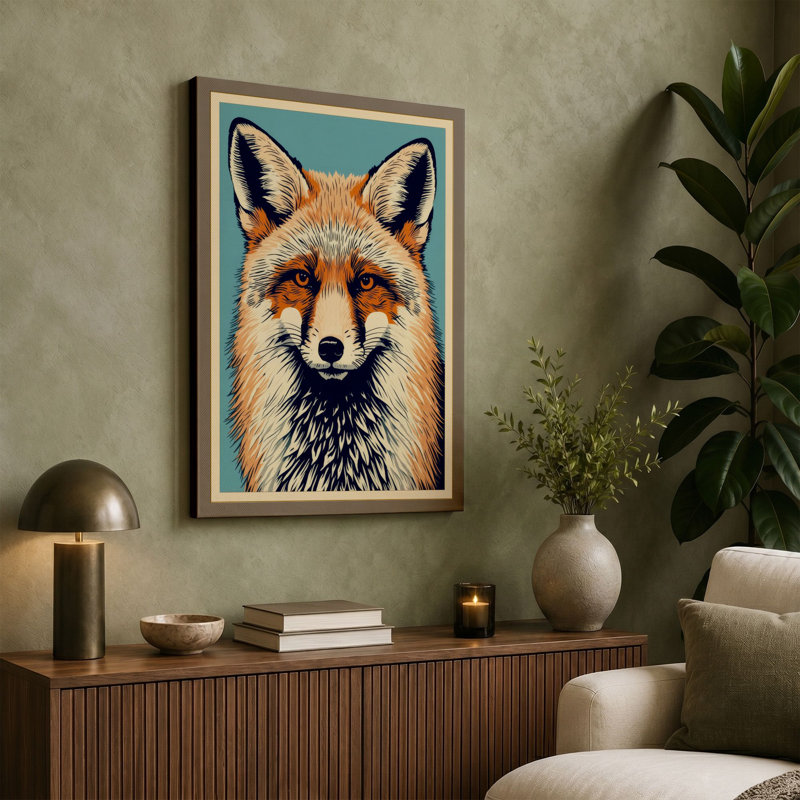 Frontal Fox Boho - Wrapped Canvas, 18x12 - 45.7 x 30.5 cm, Black Border