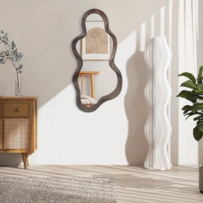 Grands miroirs asymétriques pour cadre en bois miroir irrégulier unique nuage miroir ondulé salon moderne chambre à coucher meuble-lavabo d'entrée couloir miroir mural artistique