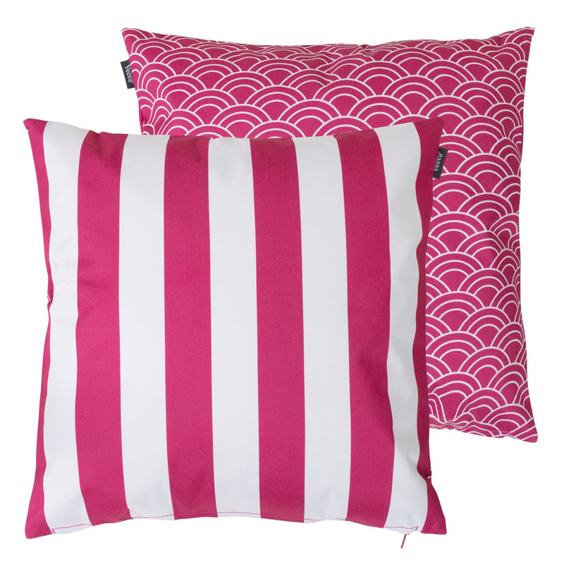 icon Indoor and Outdoor Deck Stripe Set of 2 Pink Waterproof Filled Cushion, Pink